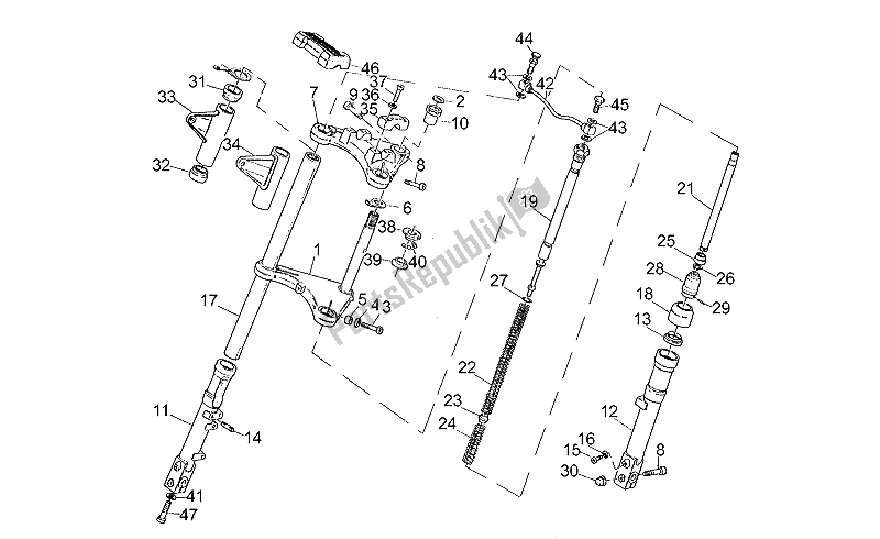 Toutes les pièces pour le Fourche Avant du Moto-Guzzi V 35 C 50 350 1985