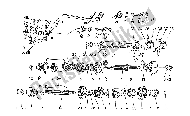 All parts for the Gear Box of the Moto-Guzzi V 75 PA Nuovo Tipo 750 1996