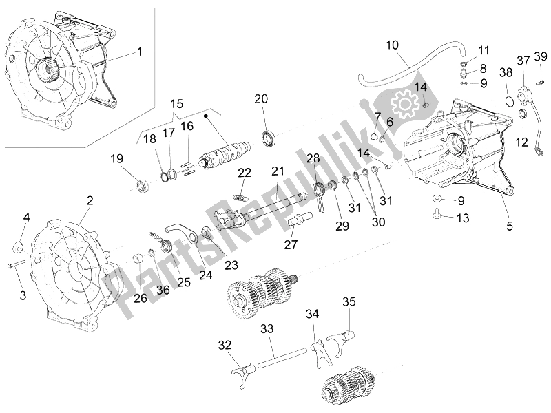 All parts for the Gear Box / Selector / Shift Cam of the Moto-Guzzi California 1400 Touring ABS 2012