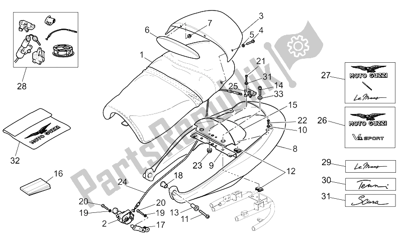 Toutes les pièces pour le Selle - Carénage Arrière du Moto-Guzzi V 11 LE Mans Sport Naked 1100 2001