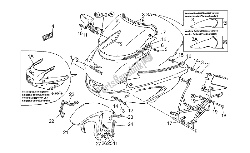 Alle onderdelen voor de Voorspatbord van de Moto-Guzzi Daytona RS 1000 1997