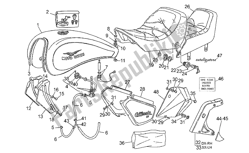 Alle onderdelen voor de Body-seat (vanaf Frm Vw14081) van de Moto-Guzzi California III Carburatori 1000 1987