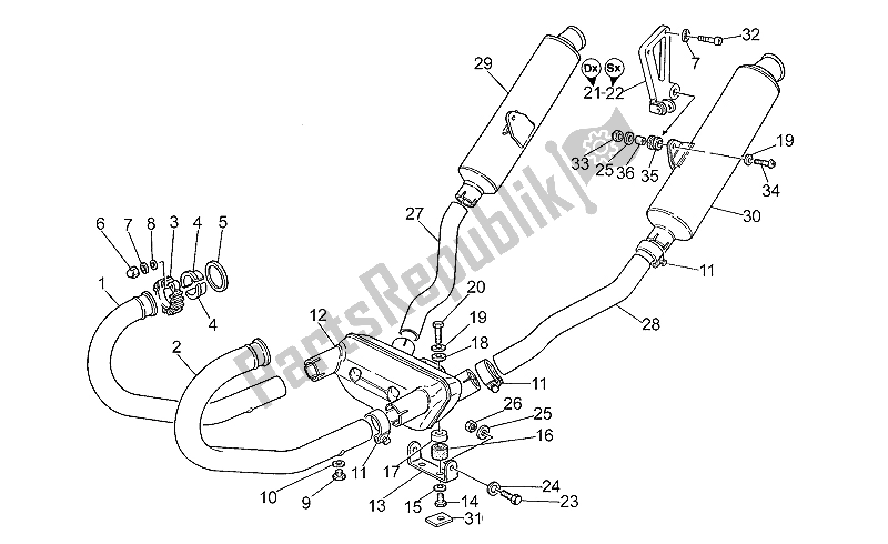 All parts for the Exhaust Unit of the Moto-Guzzi Sport Corsa 1100 1998