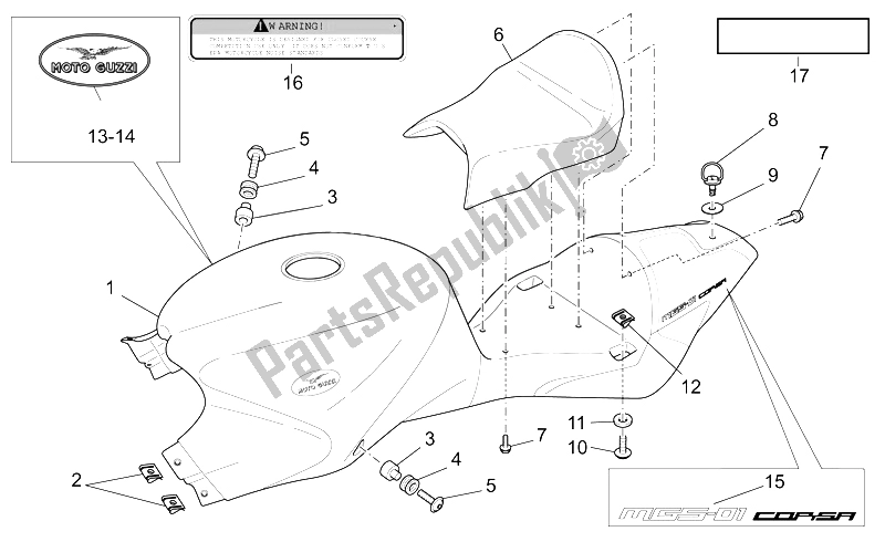 Tutte le parti per il Carena Assy del Moto-Guzzi MGS 01 Corsa 1200 2004