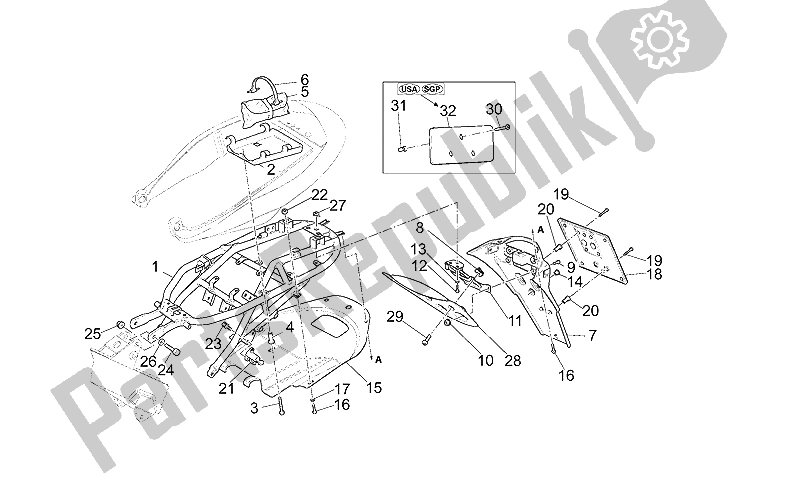 All parts for the Rear Frame-number Plate Holder of the Moto-Guzzi V 11 LE Mans Sport Naked 1100 2001