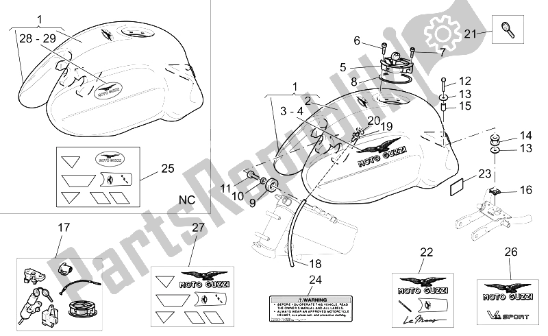 All parts for the Fuel Tank of the Moto-Guzzi V 11 CAT 1100 2003