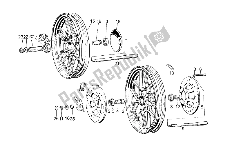 Tutte le parti per il Ruote del Moto-Guzzi V 35 II 350 1985