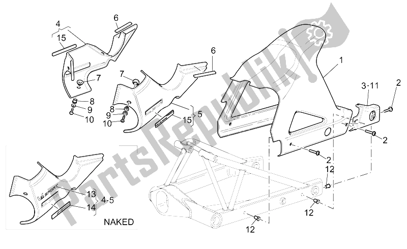 Toutes les pièces pour le Corps Arrière du Moto-Guzzi V 11 CAT 1100 2003