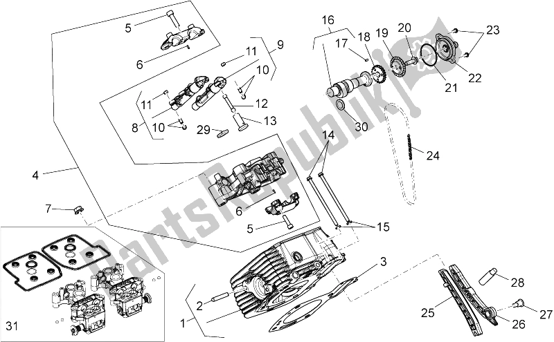 Tutte le parti per il Sistema Di Fasatura Del Cilindro Rh del Moto-Guzzi 1200 Sport 8V 2008