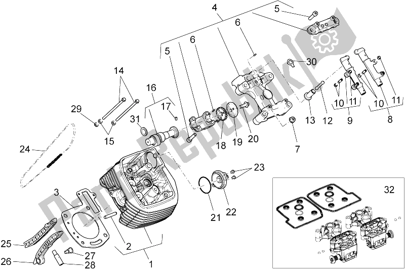 Alle onderdelen voor de Lh Cilinder Timing Systeem van de Moto-Guzzi 1200 Sport 8V 2008