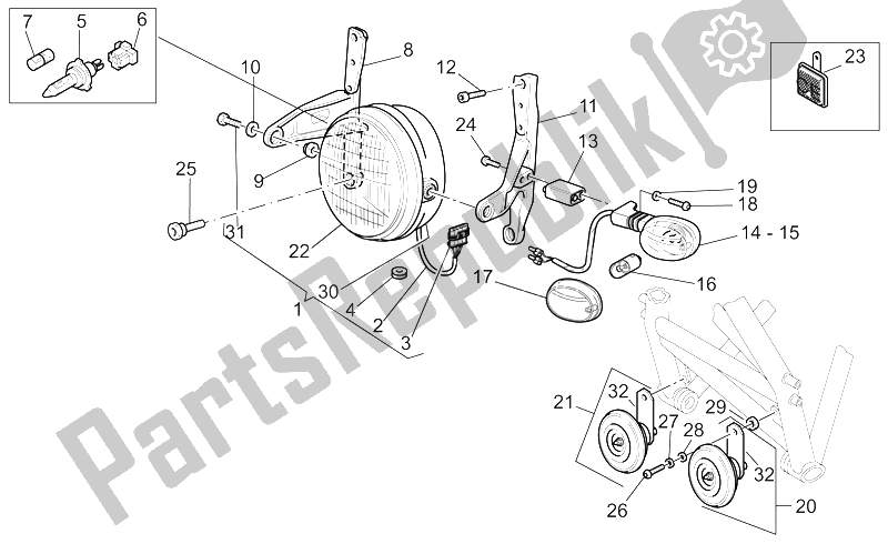 All parts for the Sport Headlight of the Moto-Guzzi V 11 CAT 1100 2003