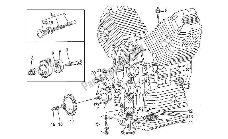 Alle onderdelen voor de Oliepomp van de Moto-Guzzi Nevada 350 1993