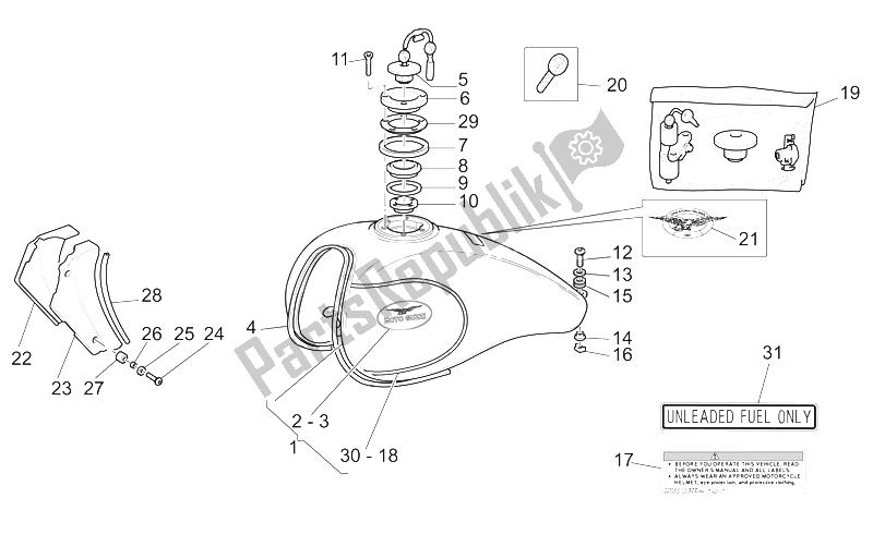 All parts for the Fuel Tank of the Moto-Guzzi California Alum TIT PI CAT 1100 2003