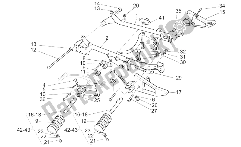 All parts for the Craddle Arm-foot Rests of the Moto-Guzzi California Stone Touring PI CAT 1100 2003