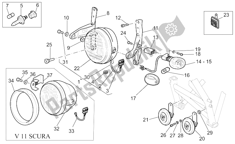 Tutte le parti per il Faro Nuda del Moto-Guzzi V 11 LE Mans Sport Naked 1100 2001