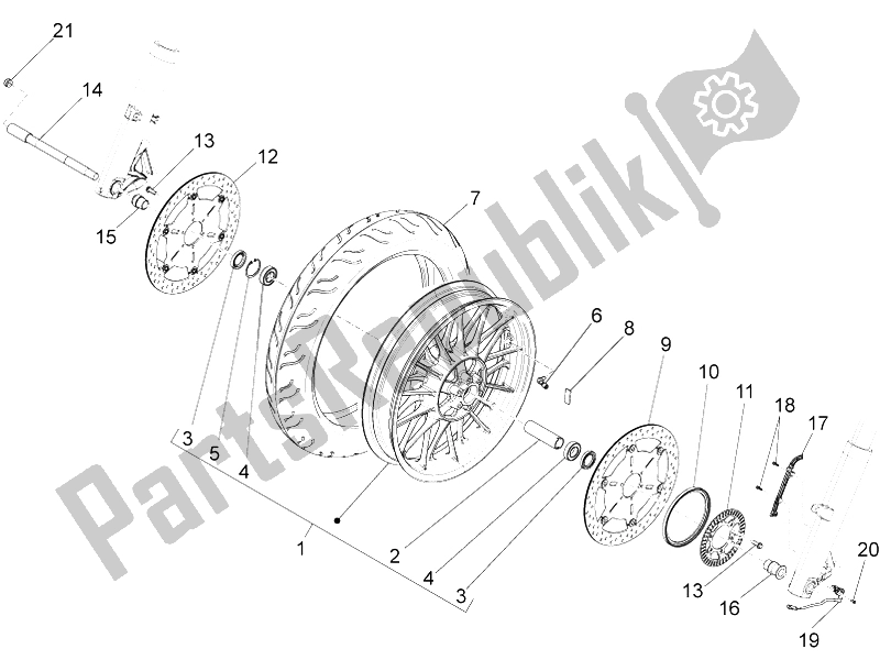 All parts for the Front Wheel of the Moto-Guzzi California 1400 Touring ABS 2012