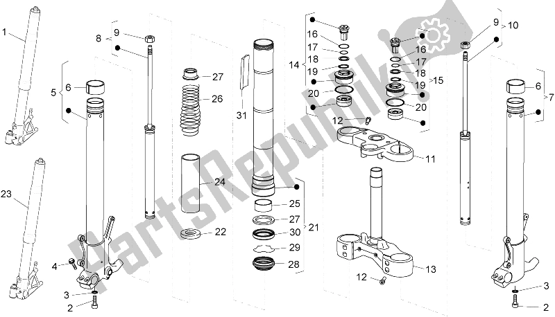 Toutes les pièces pour le Fourche Avant du Moto-Guzzi Stelvio 1200 8V STD NTX 2011