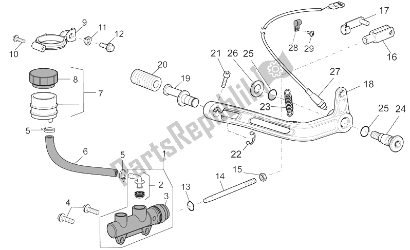 Todas as partes de Cilindro Mestre Traseiro do Moto-Guzzi Griso S E 1200 8V 2015