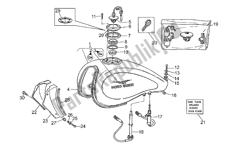 Alle onderdelen voor de Benzinetank van de Moto-Guzzi California EV V 11 USA 1100 1997