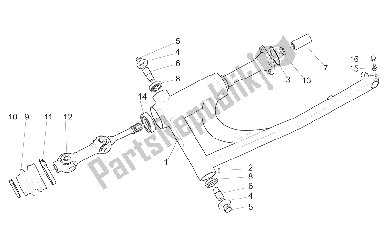 Alle onderdelen voor de Transmissie Voltooid I van de Moto-Guzzi California Alum TIT PI CAT 1100 2003