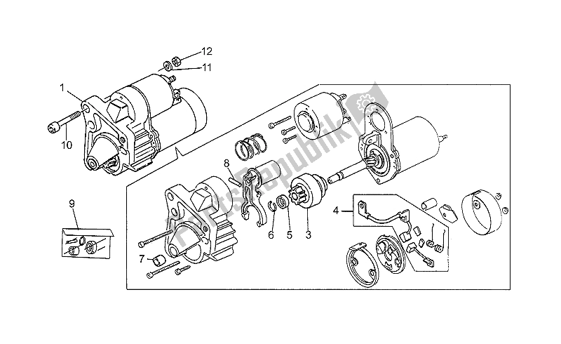 Alle onderdelen voor de Startmotor van de Moto-Guzzi V 35 Carabinieri PA 350 1992