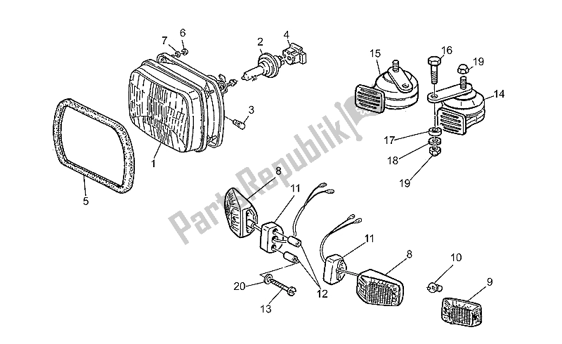 All parts for the Headlight-horn of the Moto-Guzzi SP III 1000 1989