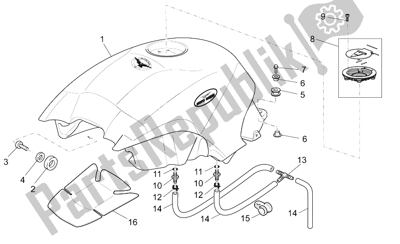 All parts for the Fuel Tank of the Moto-Guzzi 1200 Sport 8V 2008