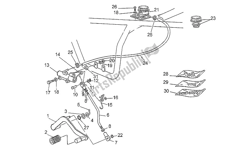 Toutes les pièces pour le Maître-cylindre Arrière du Moto-Guzzi Nevada 350 1992