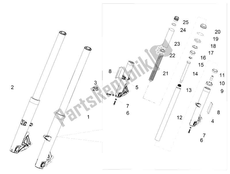 Toutes les pièces pour le Fourche Avant Kaifa du Moto-Guzzi Audace 1400 2015