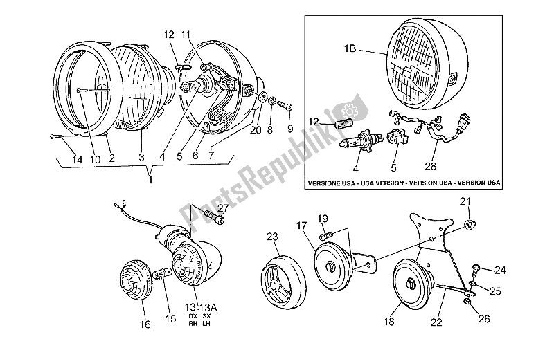 All parts for the Headlight-horn of the Moto-Guzzi California 1100 1994