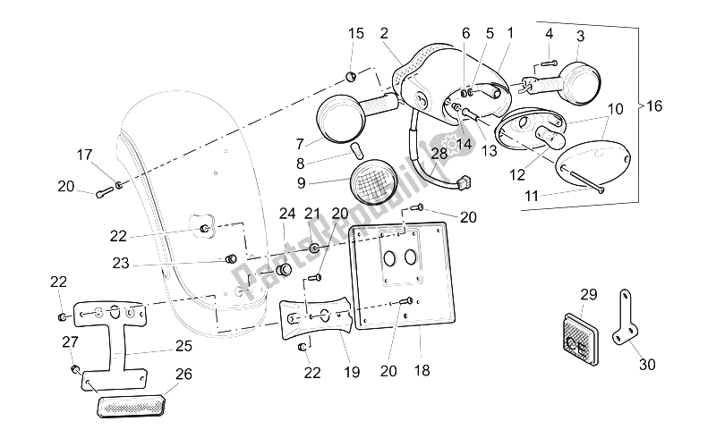 All parts for the Rear Lights of the Moto-Guzzi California EV PI CAT 1100 2003