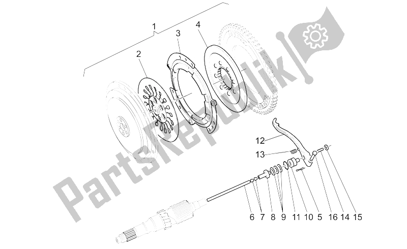 All parts for the Single-plate Clutch 1st Series of the Moto-Guzzi California Alum TIT PI CAT 1100 2003