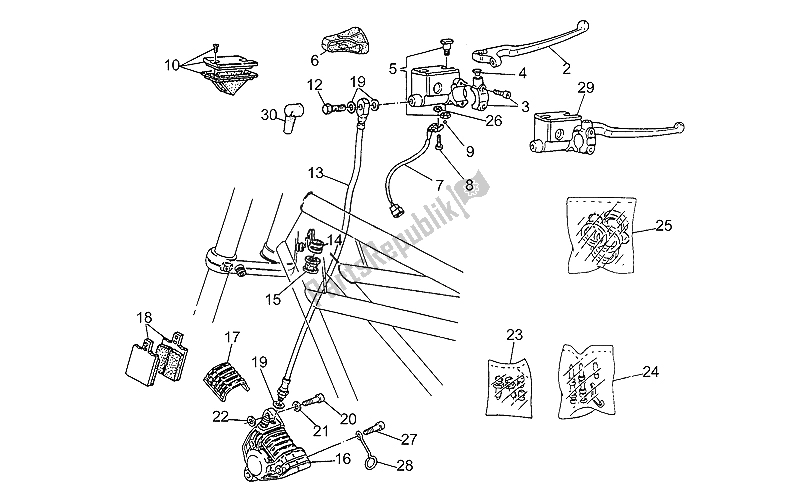 Toutes les pièces pour le Système De Freinage Avant Droit du Moto-Guzzi V 35 Carabinieri PA 350 1992