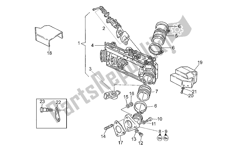 Tutte le parti per il Corpo Farfallato I del Moto-Guzzi California EV V 11 USA 1100 1997