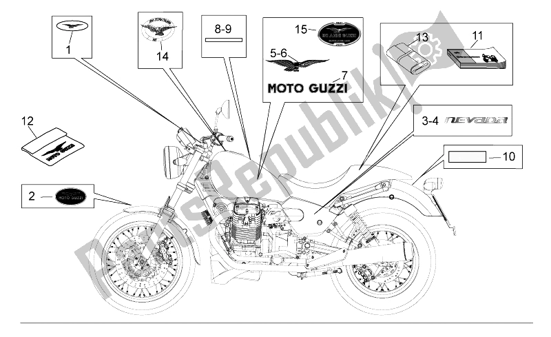 Tutte le parti per il Set Di Decalcomanie E Targhe del Moto-Guzzi Nevada 750 S 2010