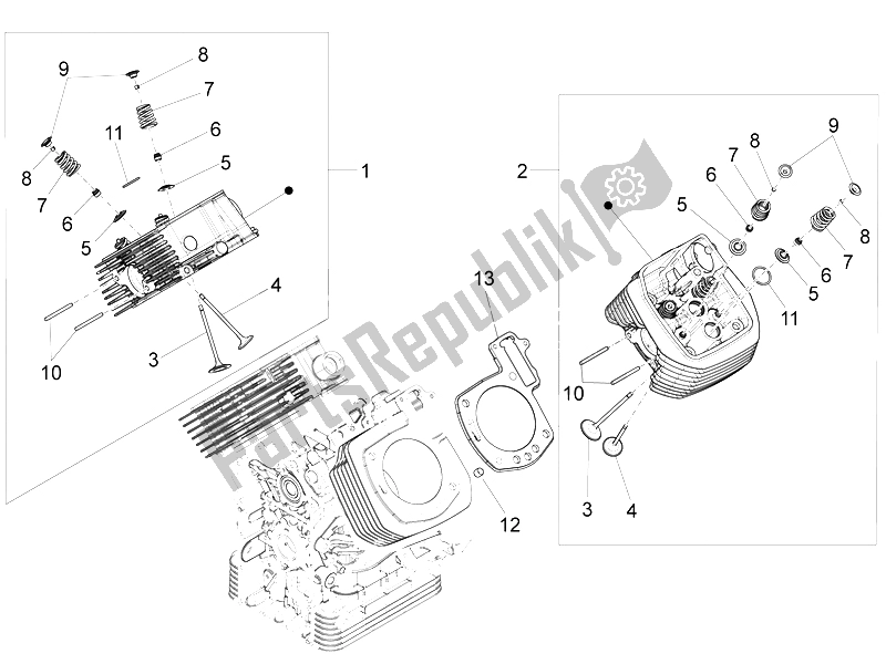 All parts for the Cylinder Head - Valves of the Moto-Guzzi California 1400 Custom ABS 2012