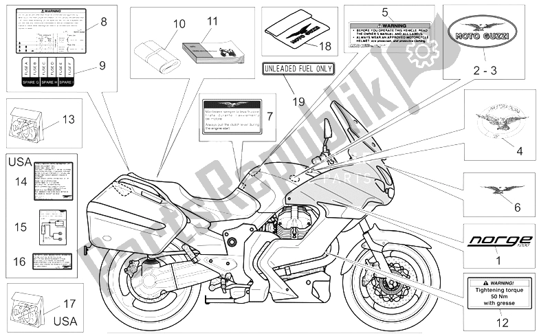 Tutte le parti per il Manuali Set-decal-op del Moto-Guzzi Norge 1200 IE 2006