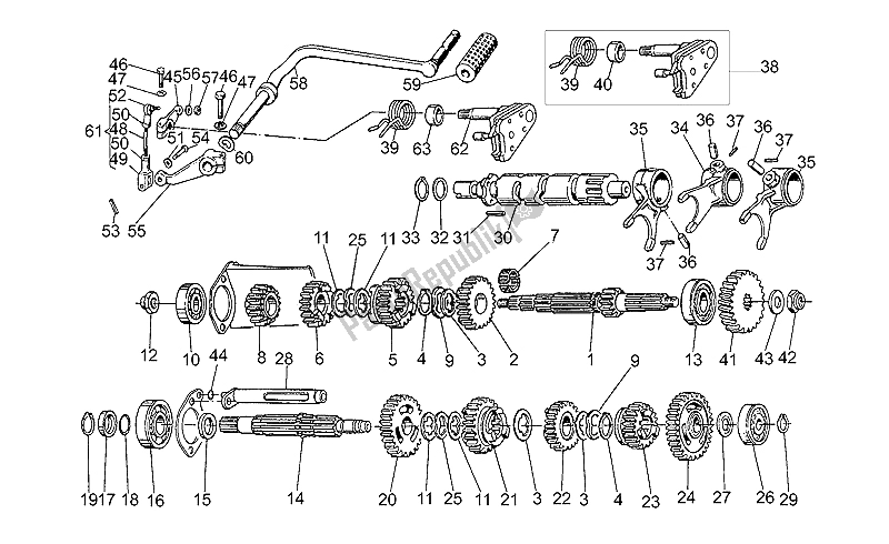 Alle onderdelen voor de Versnellingsbak van de Moto-Guzzi Targa 750 1990