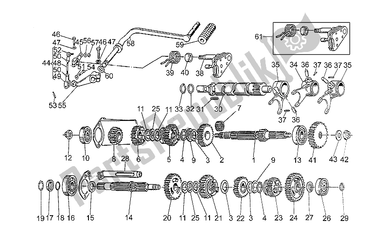 Alle onderdelen voor de Versnellingsbak van de Moto-Guzzi V 35 Carabinieri PA 350 1992
