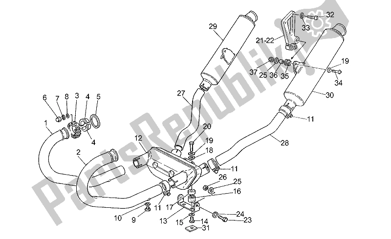 Alle onderdelen voor de Uitlaateenheid van de Moto-Guzzi Sport Carburatori 1100 1994