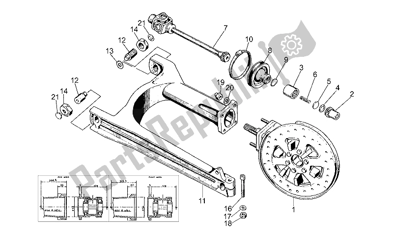 Toutes les pièces pour le Bras Oscillant du Moto-Guzzi V 35 C 50 350 1985