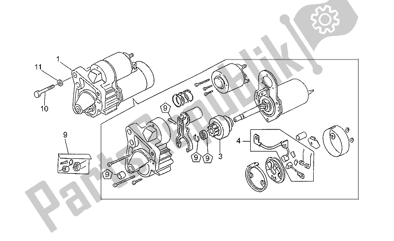 Alle onderdelen voor de Startmotor van de Moto-Guzzi Sport Carburatori 1100 1994