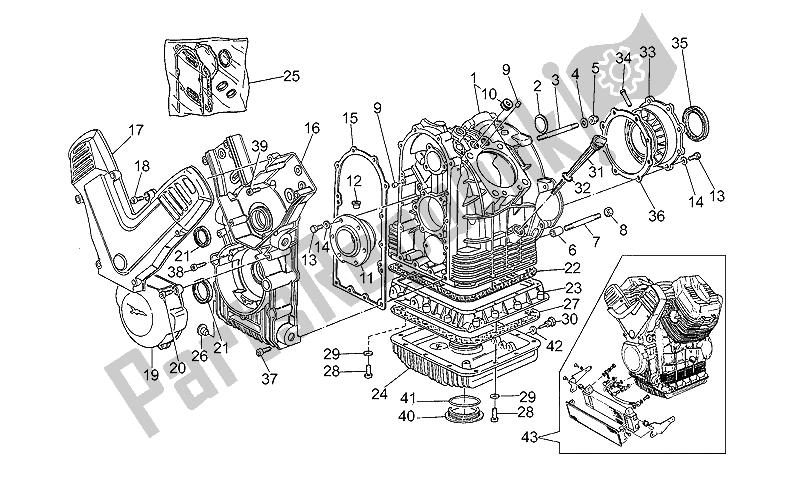 All parts for the Crank-case of the Moto-Guzzi V 10 Centauro 1000 1997