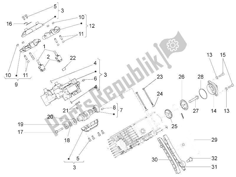 Toutes les pièces pour le Système De Calage Du Cylindre Droit (rouleau) du Moto-Guzzi Stelvio 1200 8V STD NTX 2011