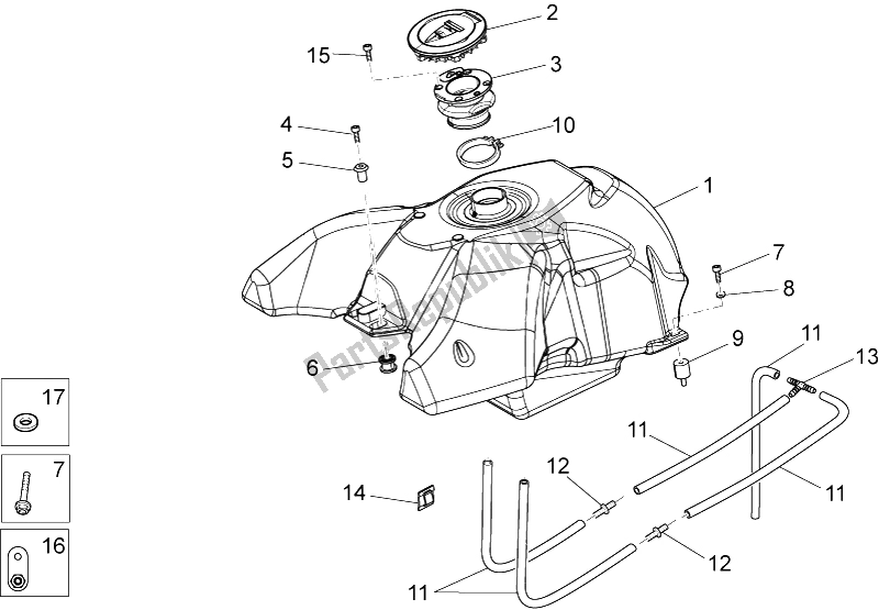 All parts for the Fuel Tank of the Moto-Guzzi Stelvio 1200 2008