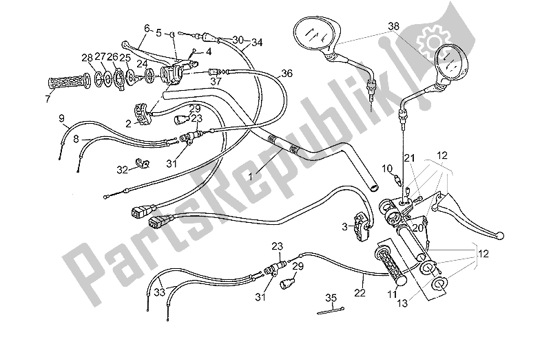 All parts for the Handlebar-controls,2nd S. Of the Moto-Guzzi 850 T5 Polizia Vecchiotipo 1985