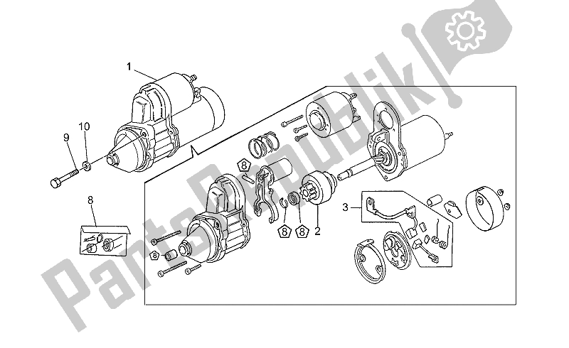 Todas as partes de Motor De Arranque do Moto-Guzzi Sport Iniezione 1100 1996