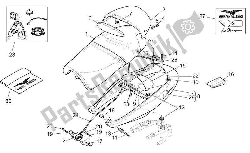 All parts for the Saddle - Rear Fairing of the Moto-Guzzi V 11 LE Mans 1100 2002