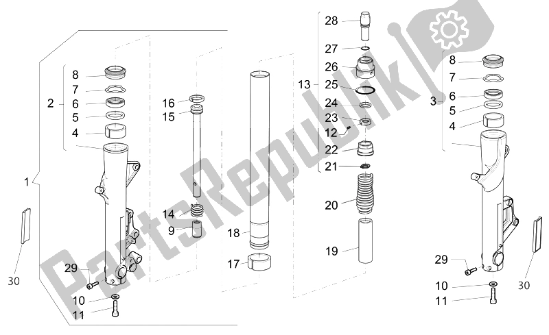 All parts for the Front Fork of the Moto-Guzzi Norge 1200 IE 2006