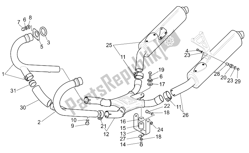 Alle onderdelen voor de Uitlaateenheid van de Moto-Guzzi V 11 LE Mans 1100 2002